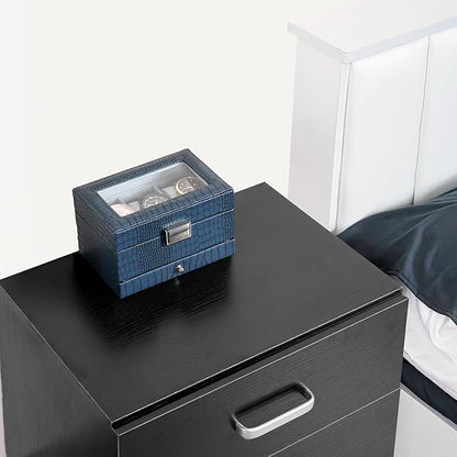 ProCase Watch Box, 3 Slot Watches Display Case with Drawer, Mens Watch Case with Glass Lid, 2-Layer Mens Jewelry Organizer Storage Holder, Birthday Valentine Gifts for Men-3 Slot, CrocCobaltBlue