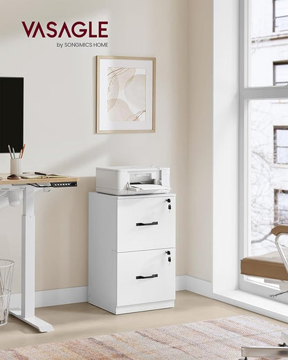 VASAGLE 2 Drawers File Cabinet with Lock, Printer Stand, Office Filing Cabinet Organizer, for A4 and Letter Size Documents, Cloud White UOFC061W14