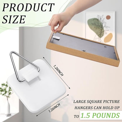 Wenqik 25 Pcs Adhesive Picture Hanger Foamboard Picture Hanging Hooks Without Nails Plastic Sticky Photo Hooks for Home Wall Art Photo Frame Bathroom Closet (Square)