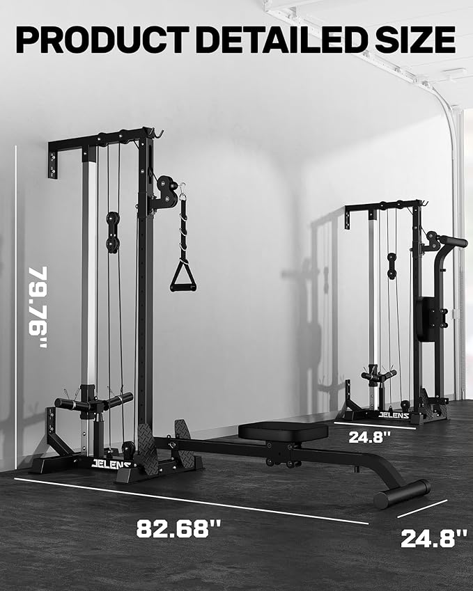 RC01 Foldable LAT Pulldown Machine with Adjustable seat, Wall Mount Cable Station with 16 Adjustable Positions, Cable Machine Home Gym 2 in 1, Functional Trainer with Rowing and LAT Pulldown