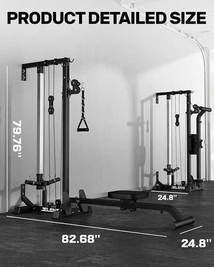 RC01 Foldable LAT Pulldown Machine with Adjustable seat, Wall Mount Cable Station with 16 Adjustable Positions, Cable Machine Home Gym 2 in 1, Functional Trainer with Rowing and LAT Pulldown