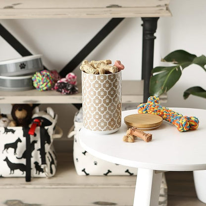 Bone Dry Lattice Collection Pet Bowl & Canister, Treat Canister, 4x6.5 inches, Stone