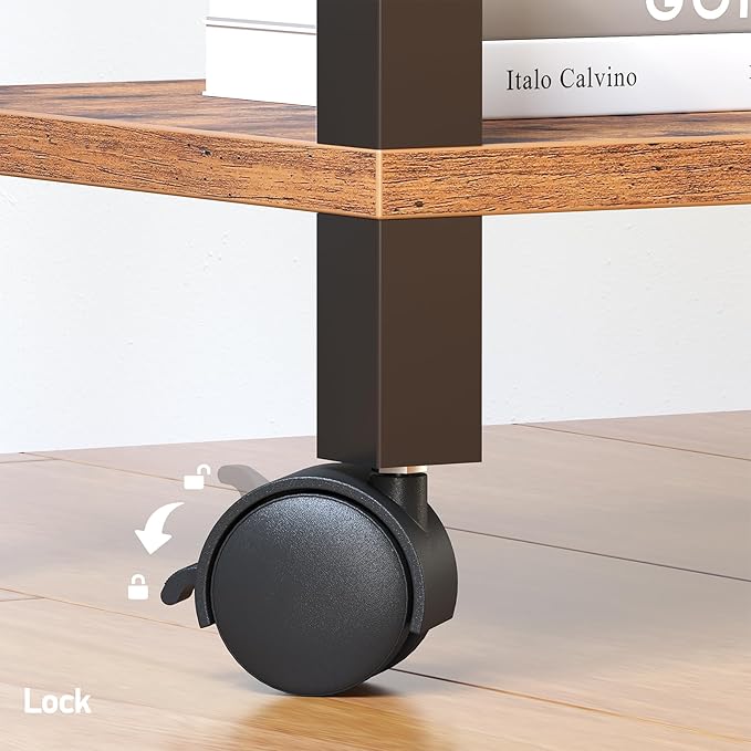 TUTOTAK 3 Tier Printer Stand, Rolling Printer Cart with Power Outlets and USB Ports, Mobile Printer Table with Wheels, for Under Desk, Office, Home,Brown PS02BB001