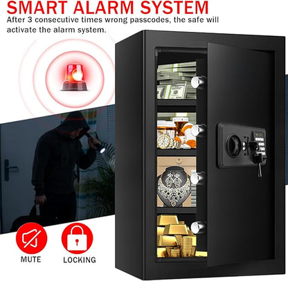 6.0 Cub Large Home Safes Water and Fireproof, Anti-Theft Fireproof Safe Box with Digital Keypad, Spare Keys and Alarm System, Document Safe for Home Money Medicine Valuables