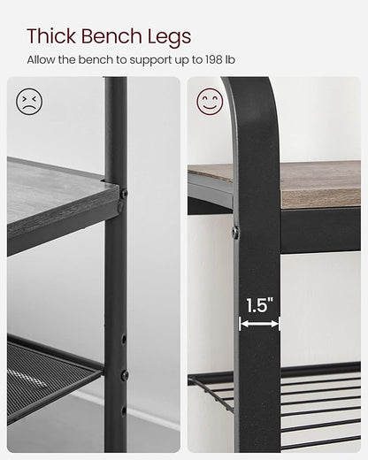 VASAGLE Coat Rack, Hall Tree with Shoe Bench for Entryway, Entryway Bench with Coat Rack, 4-in-1, with 9 Removable Hooks, a Hanging Rod, 13.3 x 33.1 x 72.1 Inches, Greige and Black UHSR400B02