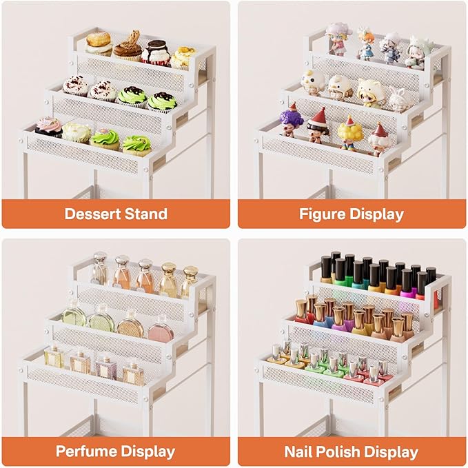 Makeup Cart Organizer with Drawers, Floor Rolling Skincare Vanity Storage Mobile Cosmetic Display Case Stand for Makeup Brushes, Nail Polish, Perfume Organizer for Women Matte White