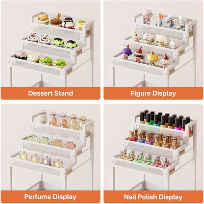 Makeup Cart Organizer with Drawers, Floor Rolling Skincare Vanity Storage Mobile Cosmetic Display Case Stand for Makeup Brushes, Nail Polish, Perfume Organizer for Women Matte White