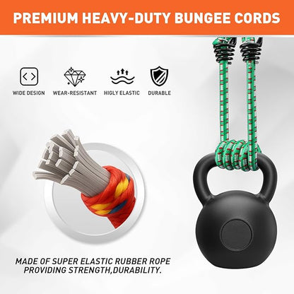 HORUSDY 21 - Piece Bungee Cord Set with Hooks & Straps, 10”/18”/24”/30”/36”/48” Heavy Duty Bungee Cords Assortment for Camping, Truck, Moving, Emergency, Outdoor Storage (30 Nylon Cable Ties Extra)