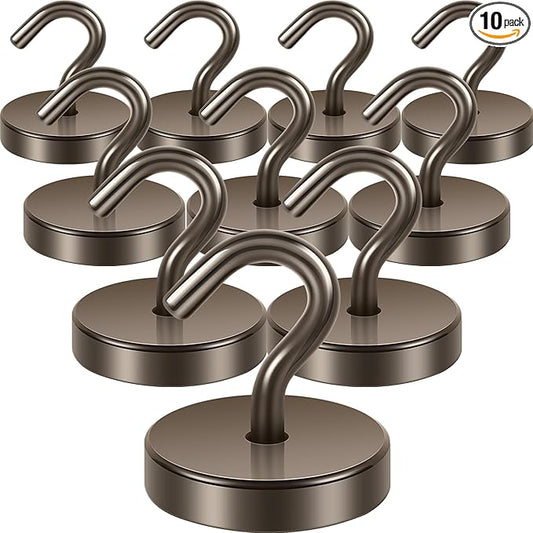Neosmuk Magnetic Hooks, Cruise Ship Essentials, 120lb+ Heavy Duty Magnetic Hooks for Cruise Cabins, Refrigerator, Grill, Hanging, and Travel | Extra Strong Must-Haves Magnet Hook,Brown, Pack of 10