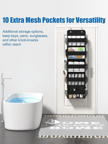 Over The Door Storage Organizer, RV Bathroom Organizer, Over The Door Organizer Camper Storage and Organization, 5 Shelf Hanging Over Door Organizer for Camper, Bathroom, Bedroom, Closet-Black