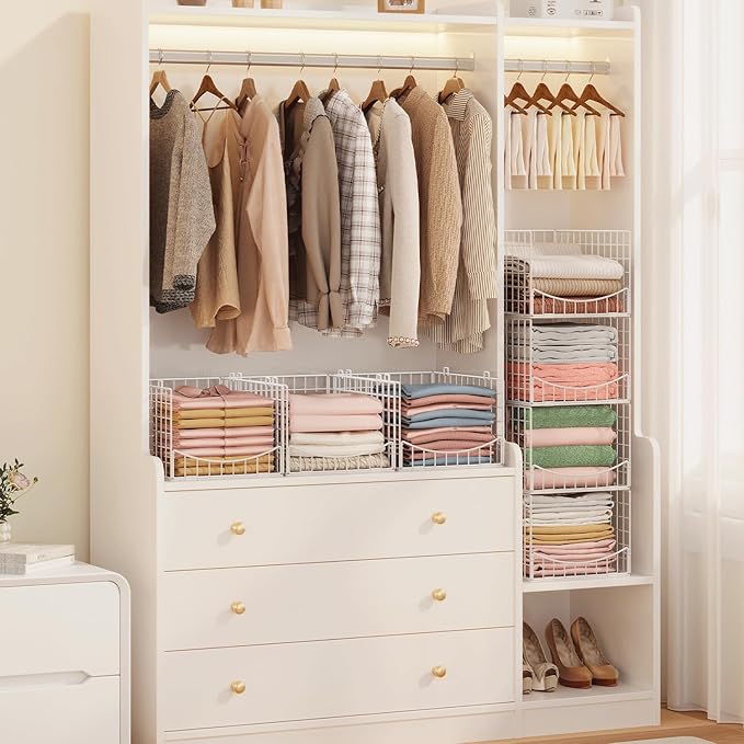 JKsmart 4-Tier Stackable Closet Organizer,Extra Large Clothes Storage Shelf,Clothing Cupboard Organizer System- Closet Wardrobe Storage Bins for Jeans, Pants, Sweaters,Purse,t-Shirt Organization