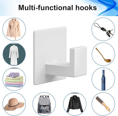 Adhesive Shower Hooks, Towel Hooks for Hanging Robe, Coat, Hat, Loofah, Heavy Duty Wall Hooks Stick on Bathroom, Kitchen and Office (2 Pack, White)
