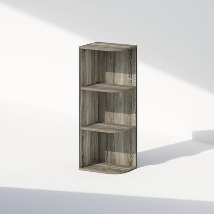 Furinno Reed Corner Shelf, 3-Tier Corner Bookshelf, Book Shelf, Corner Shelves, Storage Rack, for Organization and Storage, Home Office, Living Room, French Oak