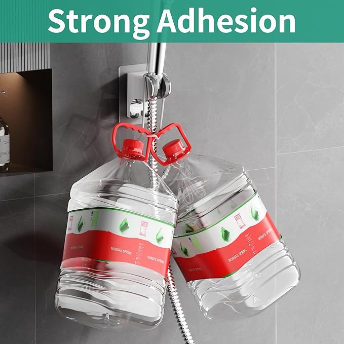 Hand Held Shower Head Holder Wall Mount, Shower Hose Holder Adhesive with 2 Hanger Hooks, Adjustable Shower Handle Holder, No Drilling Shower Wand Holder (‎Chrome, 1 Pack)
