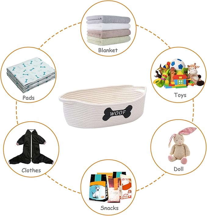 Geyecete Weave Rope Storage Basket - Natural Weave Rope Clutter Organizer - Pet Toy Box - Beige