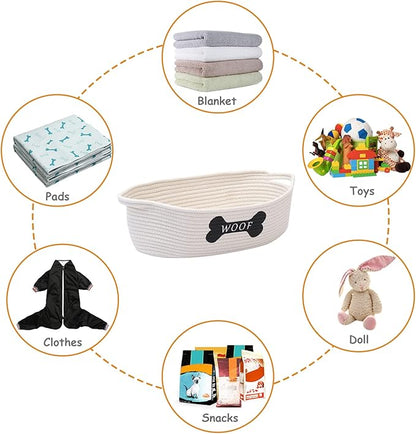 Geyecete Weave Rope Storage Basket - Natural Weave Rope Clutter Organizer - Pet Toy Box - Beige