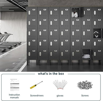Metal Lockers - 66" Height Steel Lockers for Employees with 5 Door Storage Locker with Card Slot for Employees Gym School Home Office Garage - Assembly Required