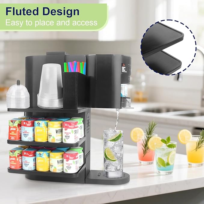 4-in-1 Flavor Pods Holder for Ninja Thirsti WC1001 | 3-Tier Wood Drink Station Accessory Organizer Holds 20 Flavor Pods with Cup, Lid & Straw Dispenser | Syrup Caddy for Ninja Soda Maker (Shelf Only)