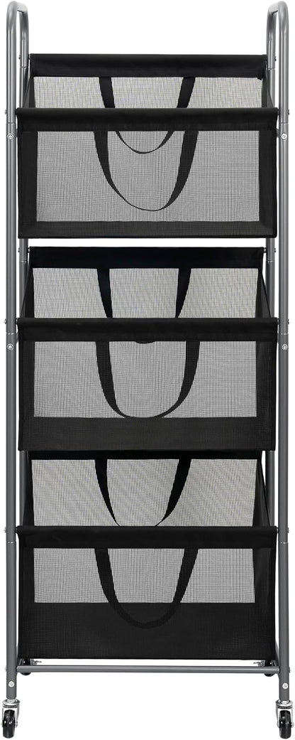 STO STO 3-Tier Vertical Rolling Laundry Hamper with Removable Bags, 120L Stackable Laundry Sorter Basket, Clothes Hamper with Wheels for Small Spaces, Closet, Bedroom, Bathroom, Laundry Room, Black
