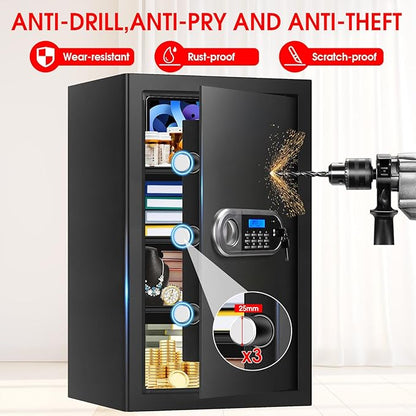 5.2 Cuft Large Safes for Home Use Fire and Water Proof, Anti-Theft Digital Security Safe Box With Programmable Keypad & Spare Keys, Home Safes Water and Fireproof for Money Valuables