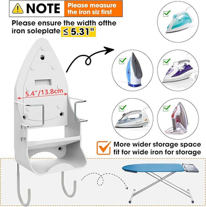 Wall Mount Iron,Ironing Board Hanger for Household Bathroom and Laundry Room, Electric Iron Holder with Hook-for Max 5.4" (White)