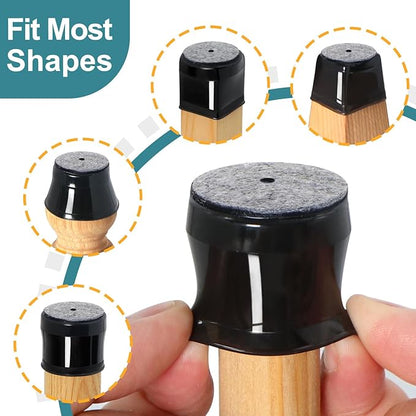 24 Pcs Chair Leg Floor Protectors Round, Silicone Felt Furniture Leg Pads Caps Covers for Hardwood Floors (Fit 15/16" to 1-5/16")