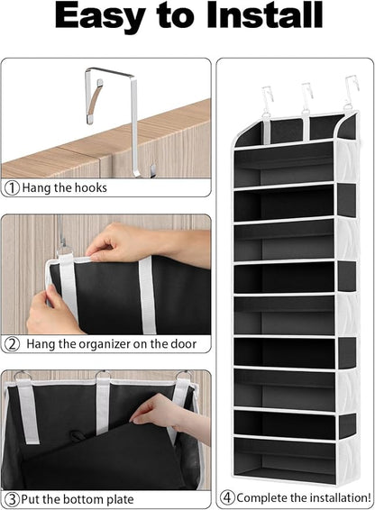 2 Pack Over The Door Storage Organizer with 5 Pockets 10 Mesh Side Pockets, 44 lbs Weight Capacity Door Hanging Organizers and Storage for Bedroom,Bathroom,Nursery,Pantry,Dorm(Black)