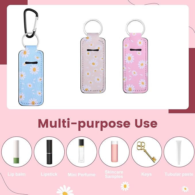 Pengxiaomei 3 Pcs Chapsticks Holder Keychain for Lipstick, Stocking Stuffers for Teen Girls Women Small Christmas Gifts