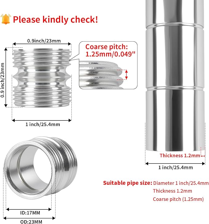 HOWDIA 1.2mm/ 0.047" Coarse Thread Connectors for 25.4mm/ 1" Outside Diameters Wire Shelving Poles with 23.0 mm Hole and 1.2 mm Wall Thickness, 4-Pack