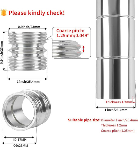 HOWDIA 1.2mm/ 0.047" Coarse Thread Connectors for 25.4mm/ 1" Outside Diameters Wire Shelving Poles with 23.0 mm Hole and 1.2 mm Wall Thickness, 4-Pack