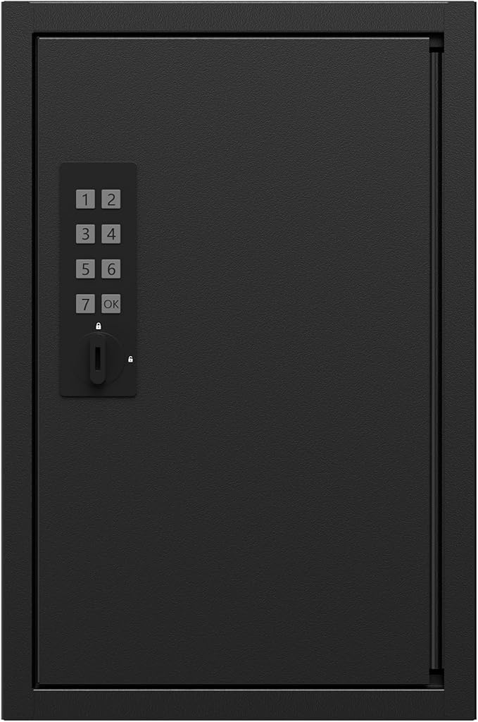 Grimtron Key Lock Box for Keys with Code, Key Box Wall Mount Cabinet, Electronic Lock, Private/Public Mode, 40 Keys, Black