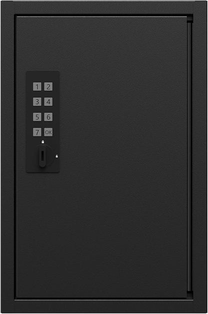 Grimtron Key Lock Box for Keys with Code, Key Box Wall Mount Cabinet, Electronic Lock, Private/Public Mode, 40 Keys, Black