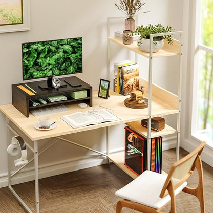 Simpple Trending Monitor Stand Riser, 2 Tier Wood Office Desk Storage Organizer for Laptop, Computer, Black