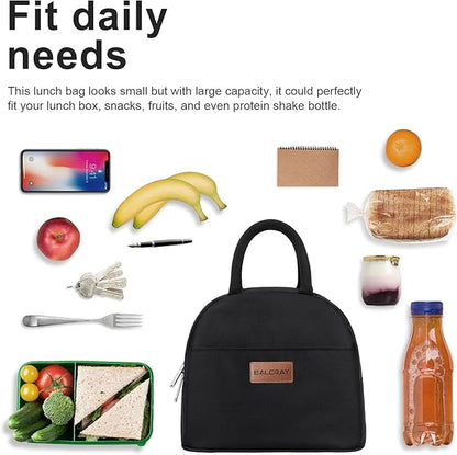 BALORAY Lunch Bag for Women Men Insulated Lunch Box for Adult Reusable Lunch Tote Bag for Work, Picnic or Travel (Solid Black)