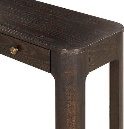 52" Rustic Console Table with Curved Corners for Safety,Entryway Table with 3 Concealed Drawers,Sturdy Sofa Table with Thick Legs for Hallway & Living Room,Espresso