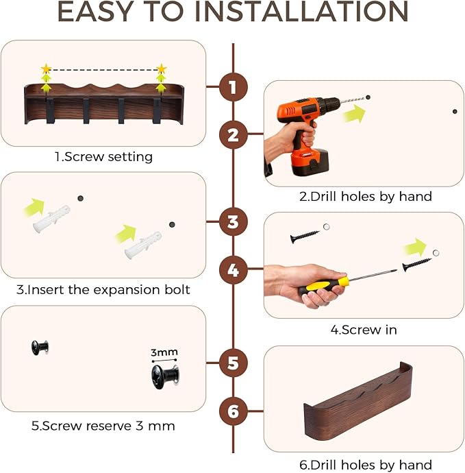 Wall Coat Rack Floating Shelves Modern Coat Rack Wall Mount with Storage Entryway Shelf Wooden Hanger 20 Inch 4 Hidden Metal Hooks for Living Room Bedroom (Wavy Walnut Color, 4 Hooks)