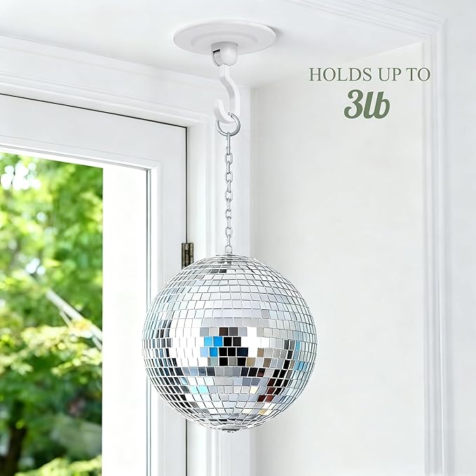 Adhesive Wall & Ceiling Decor Hooks: 6-Pack 3 lbs Heavy Duty No-Drill 360° Swivel Adjustable for Hanging Home Accents Lights Plants Wind Chimes Compatible with 3M Command Strips