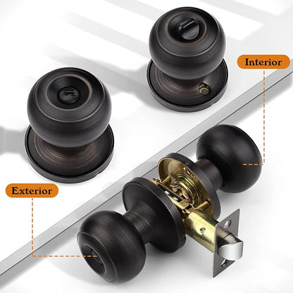 Probrico Oil Rubbed Bronze Door Knobs, Interior Door Knobs with Round Ball Knob, Bronze Privacy Door Knob for Bedroom Bathroom, 5 Pack