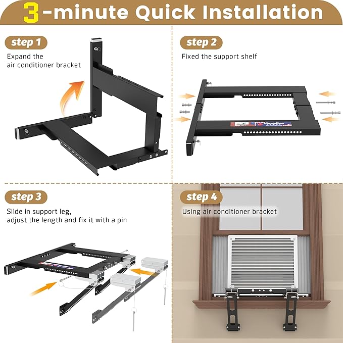 Adjustable Window AC Bracket, Quick Installation in 3minutes Without Drilling, Upgraded Extra Large Adjustment Range, Air Conditioner Support Bracket No Drill w/ Max Load Capacity of 220 lbs