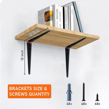 ELSKER&HOME 16 Pack Shelf Brackets 12 Inch, Floating Shelf Bracket for Wood, Black Metal L Bracket for Shelves Support, Wall Mount Corner Brace