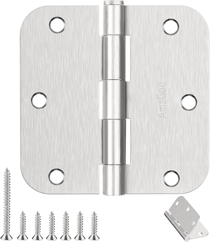 Door Hinges Brushed Nickel - 18 Pack Nickel Door Hinges 3.5 Inch Rounded Interior Satin Nickel Door Hinge with 5/8" Radius - Flat Iron Residential Standard 3 1/2 Inches Silver Door Hardware
