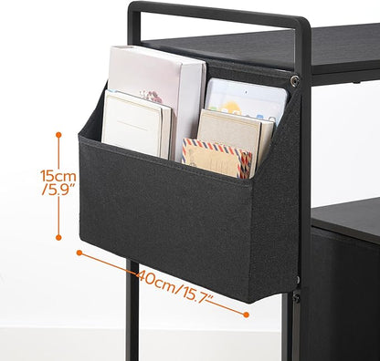 HOOBRO Printer Stand with Charging Station, Printer Shredder Stand with Wheels and File Drawer, Industrial Printer Cart, Mobile Table with Fabric Storage Pouch, for Home Office, Black BB09UPS01