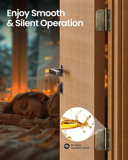 Atique Brass Door Hinges - 12 Pack Atique Door Hinges 3.5 Inch Rounded Interior Door Hinge with 5/8" Radius - Heavy Duty 3 1/2" Brass Hinges for Residential Door Hardware