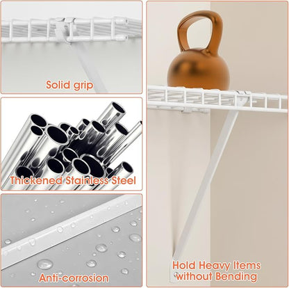 12 Inch Wire Shelf Support Brackets, 6 Pack Metal Closet Shelf Hardware with Anchors and Pins for Sturdy Installation, White Epoxy Coated Steel Shelving Support
