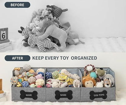 Qozary Large Dog Toy Basket with Diy Tag - Collapsible Dog Toy Bin, Fabric Personalized Pet Toy Box, Trapezoid Storage and Organizer for Pet Supplies