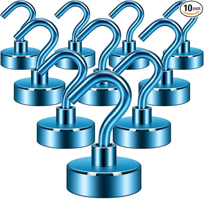Neosmuk Magnetic Hooks, Heavy Duty 40lb+ Strong Magnet Hook for Cruise Cabins, Cruise Ship Essentials for Hanging, Metal Wall Refrigerator Hangers (Blue, 10 Pack)