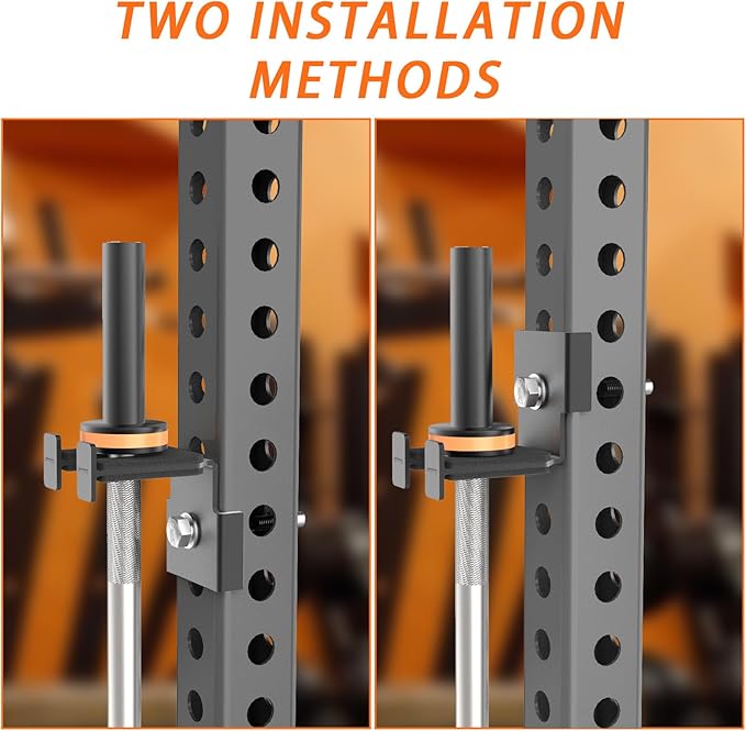 Heavy-Duty Steel Barbell Holder for 3x3 Inch Power Racksb No Drilling Required Fits 5/8’‘-1’’ Holes with Protective Rubber Padding Space-Saving Gym Storage Rack Secure Organizer for Olympic Bars