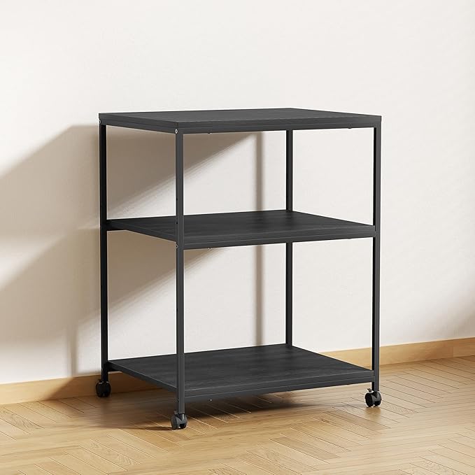 Large Printer Stand with Wheels, 3 Tier Printer Table for Home Office, Rolling Printer Cart with Adjustable Storage Shelf for Shredder Scanner Fax (Black)