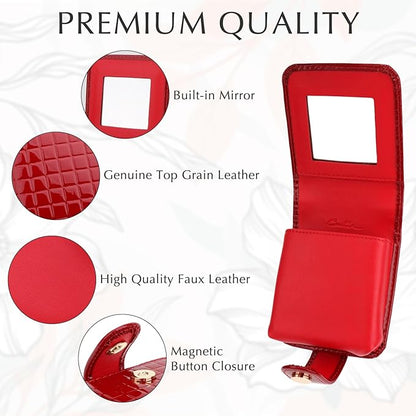 kilofly Genuine Leather Double Lipstick Case Cosmetic Makeup Holder + Gift Box