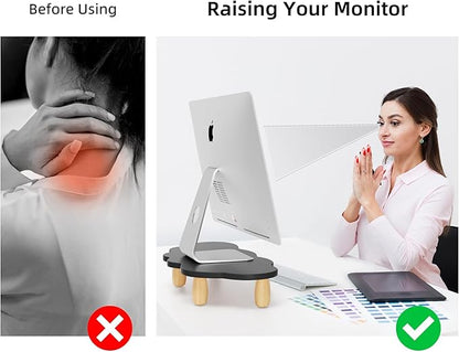 Monitor Stand Riser,Cloud Shape Wood Computer Monitor Stand, 16.5IN Monitor Stand Riser, Multi-Purpose Desktop Organizer Riser for Computer,Laptop,Printer,TV,Black